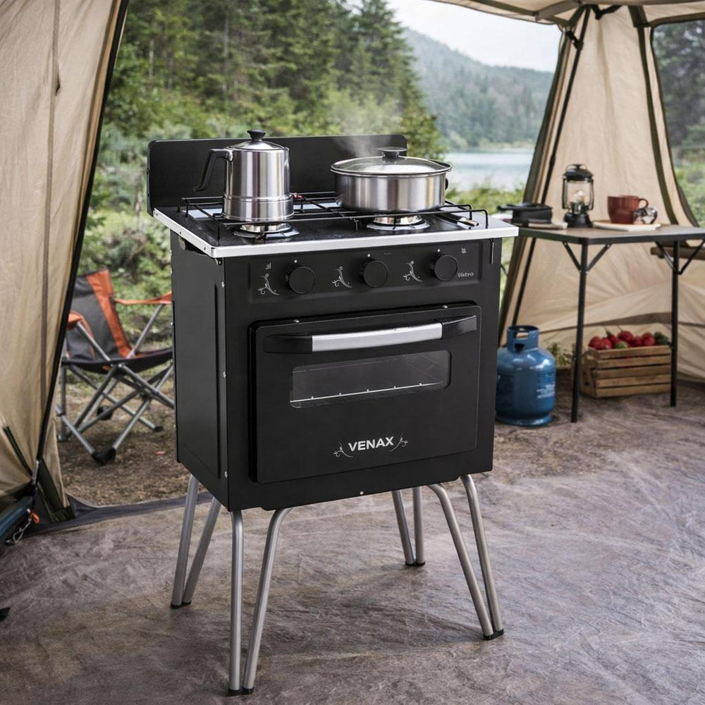 Fogão 2 Bocas Simples Gemini Vetro Preto Fosco Gás GLP Com Forno GMV200 - Venax 7509