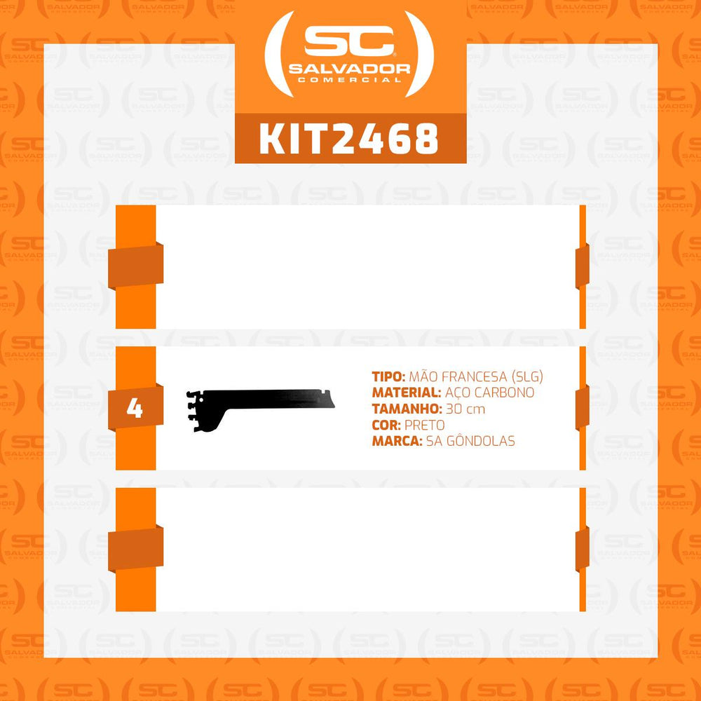 Kit 4 Mão Francesa Apoio Para Bandeja 30cm SLG Gôndolas New Plus Preto - SA Gôndolas
