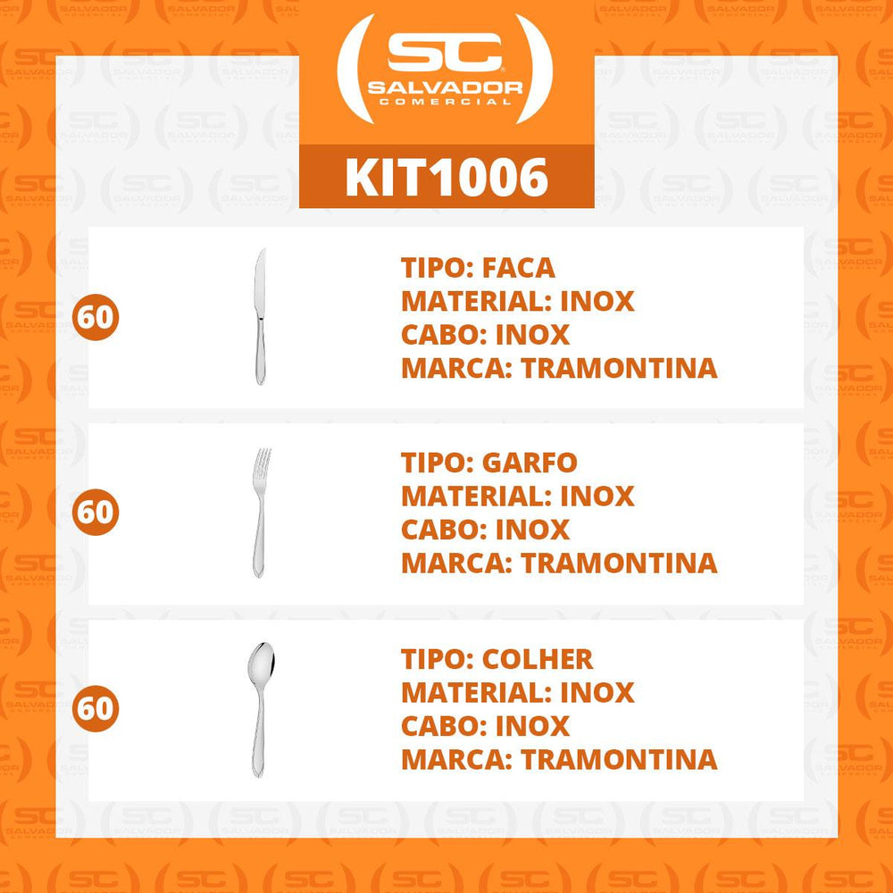 KIT - Jogo de Facas, Garfos e Colheres Luxo Laguna 180 Peças em Aço Inox ITOP - Tramontina