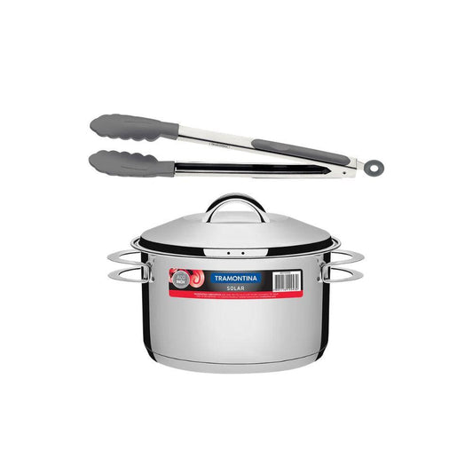 Kit Caçarola Aço Inox Solar 6,1 Litros PIT 2 + Pegador Térmico Moldê em Silicone 35 cm - Tramontina