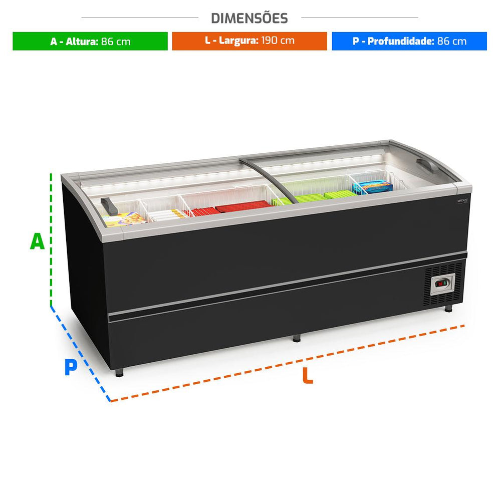 Expositor Ilha Horizontal Freezer Premium Congelados -18ºC Inverter Degelo 1,90m EIPR1900 220V - Refrimate