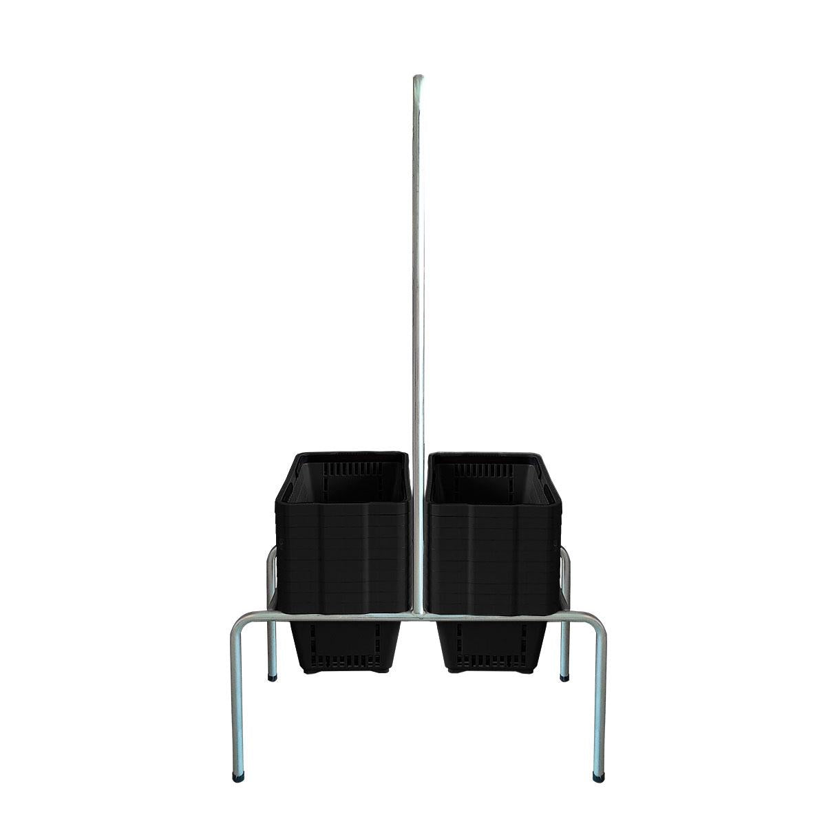Kit - Suporte Para Cestos de Compras Duplo + 20 Cestos D100 Preto