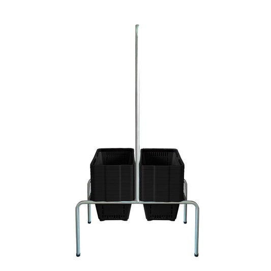 Kit - Suporte Para Cestos de Compras Duplo + 20 Cestos D100 Preto