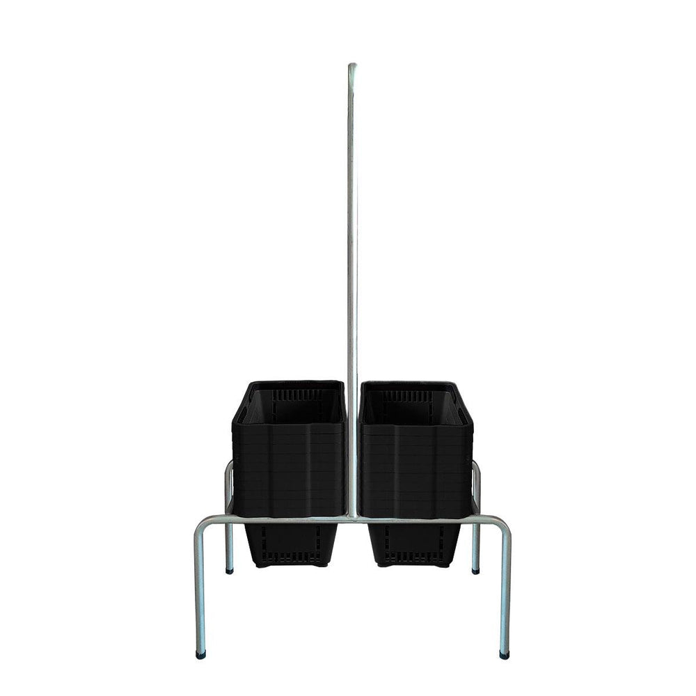 Kit - Suporte Para Cestos de Compras Duplo + 20 Cestos D100 Preto
