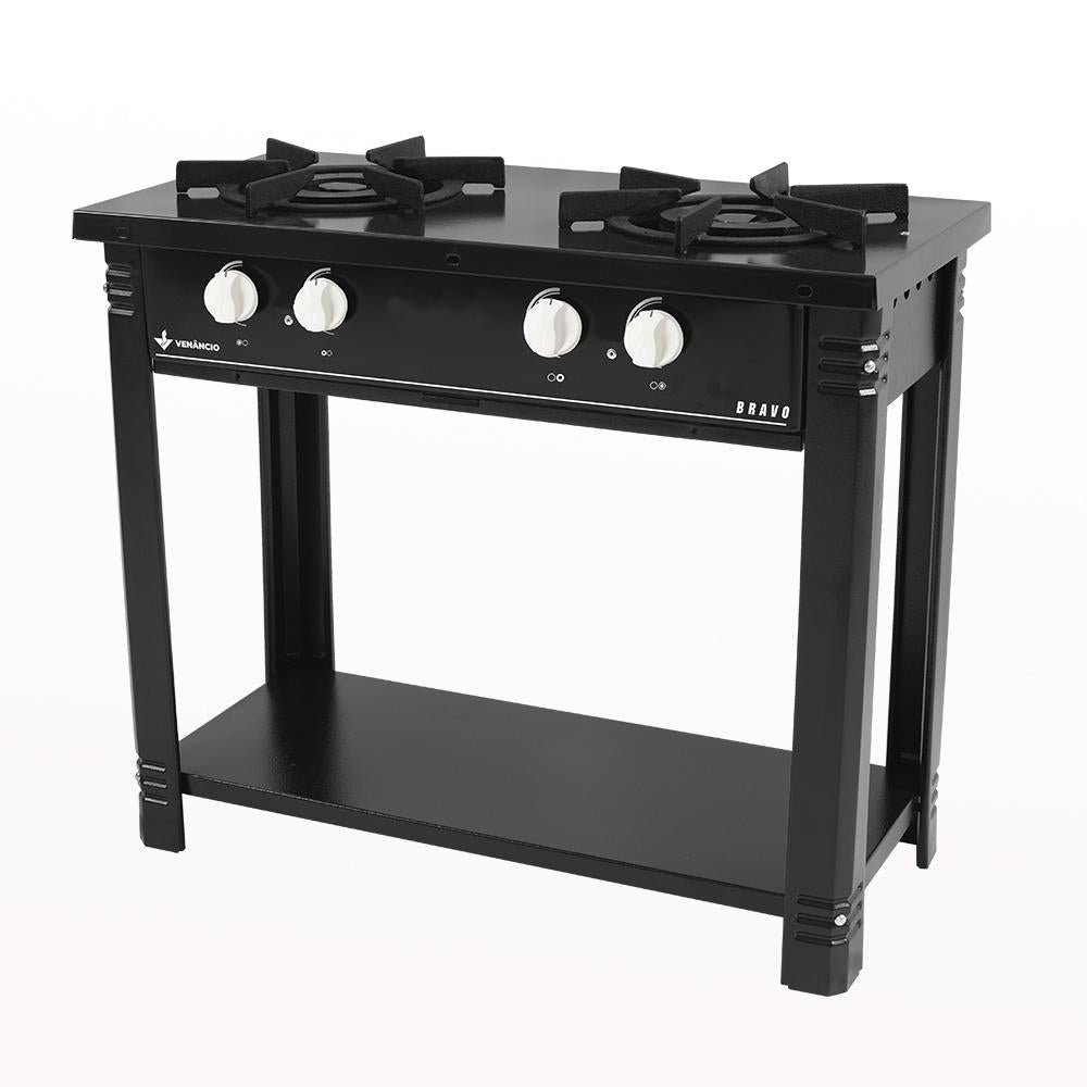 Fogão Industrial 2 Bocas Bravo Preto Venâncio + 2 Caçarolas Tramontina Turim