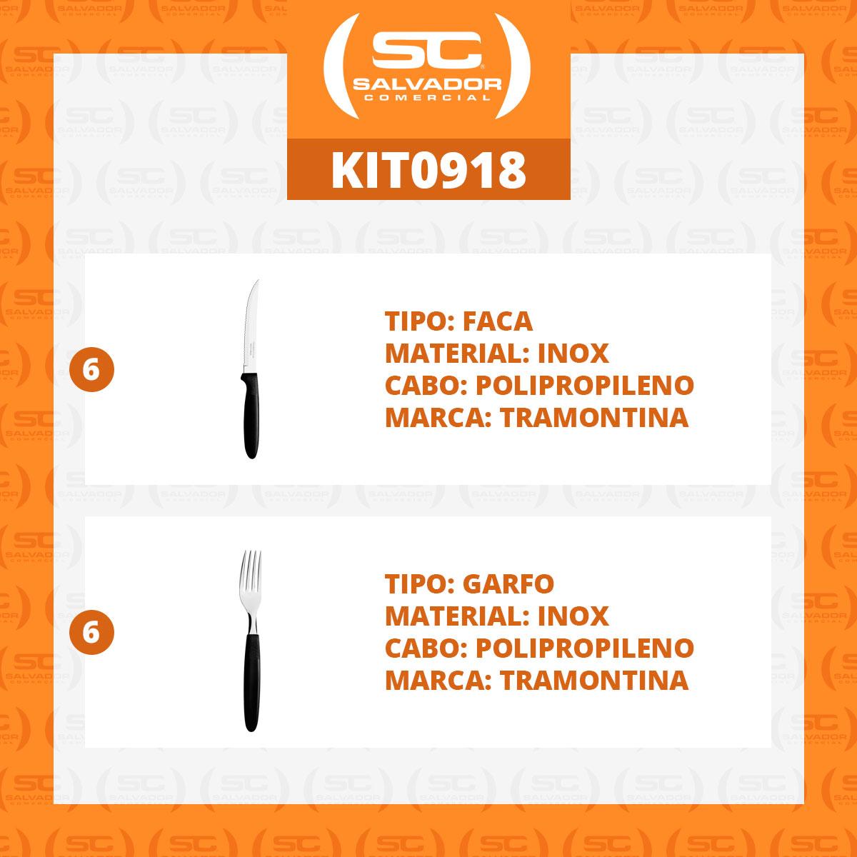 KIT - Jogo de Faca e Garfo Ipanema 12 Peças em Aço Inox Cabo Preto PTOP - Tramontina