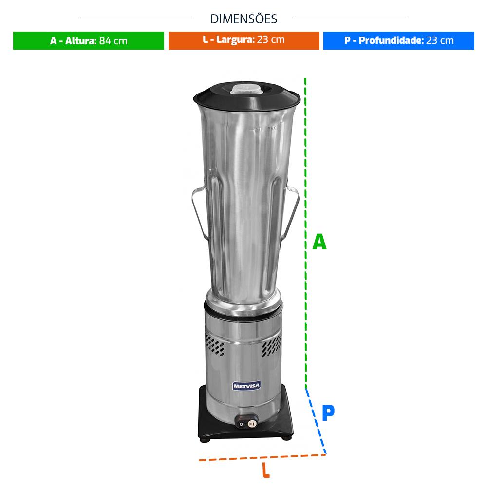 Liquidificador De Baixa Rotação Comercial Inox 10 Litros 1/2 CV 3500RPM LQL.10 127V - Metvisa