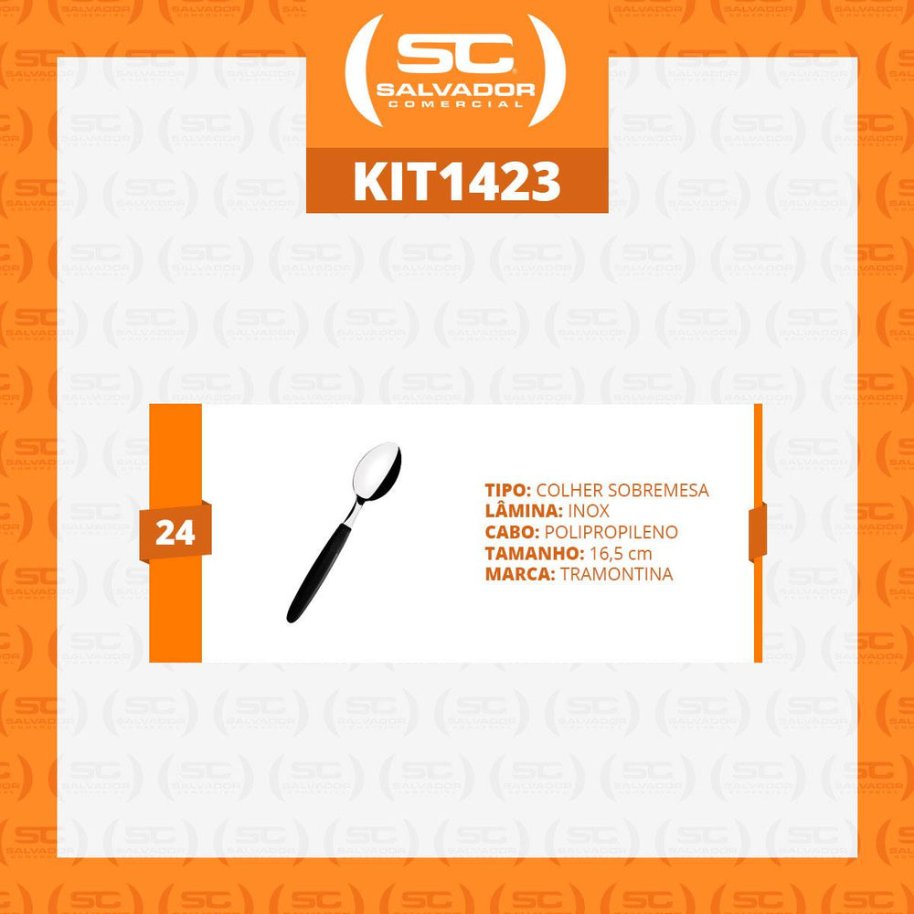 Kit 24 Colheres de Sobremesa Ipanema Com Lâmina Em Aço Inox Cabo Preto Csptop - Tramontina