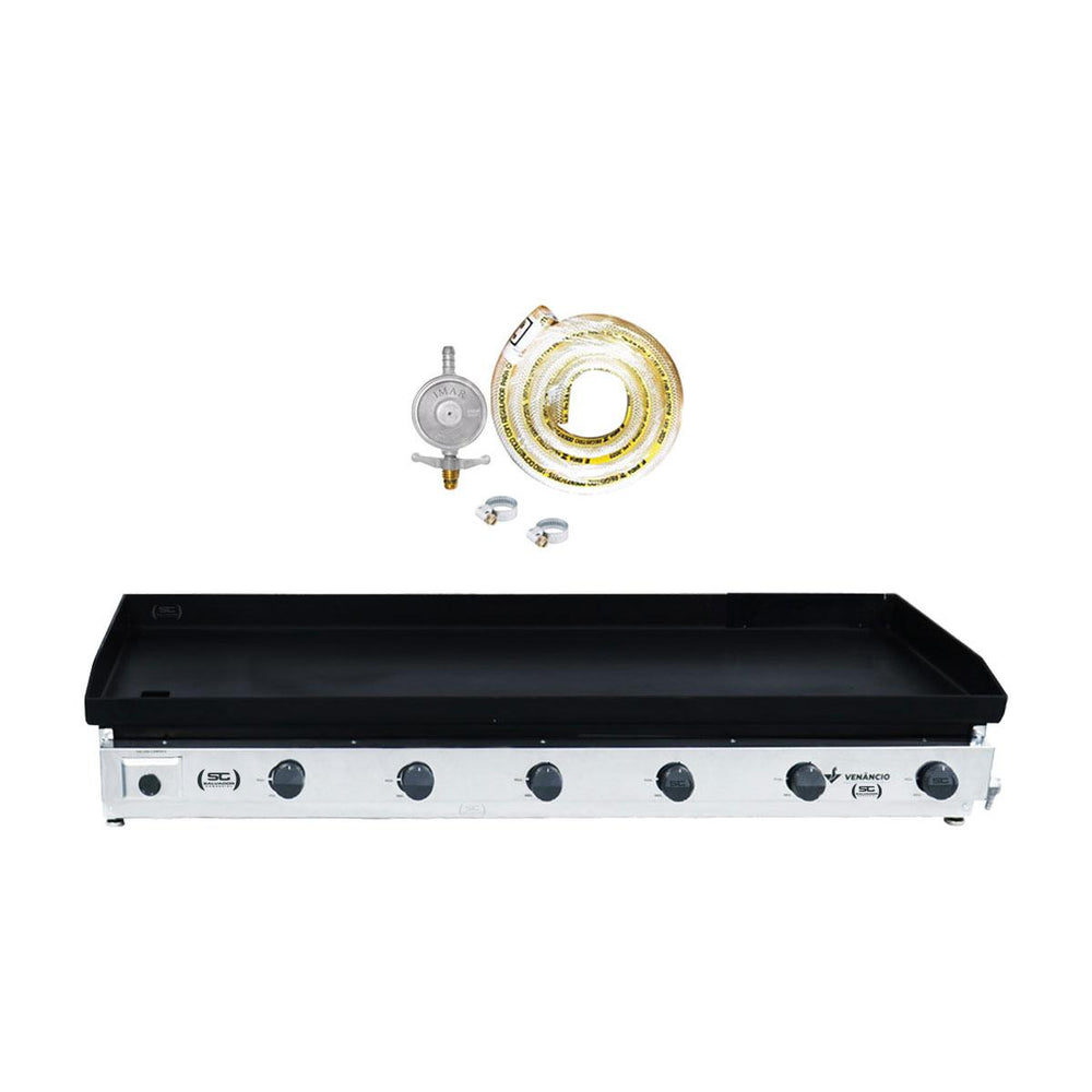 Kit - Chapa Bifeteira A Gás Lisa 140cm Comercial Aço Carbono C140 6,35mm + Kit Gás 2kg - Venâncio