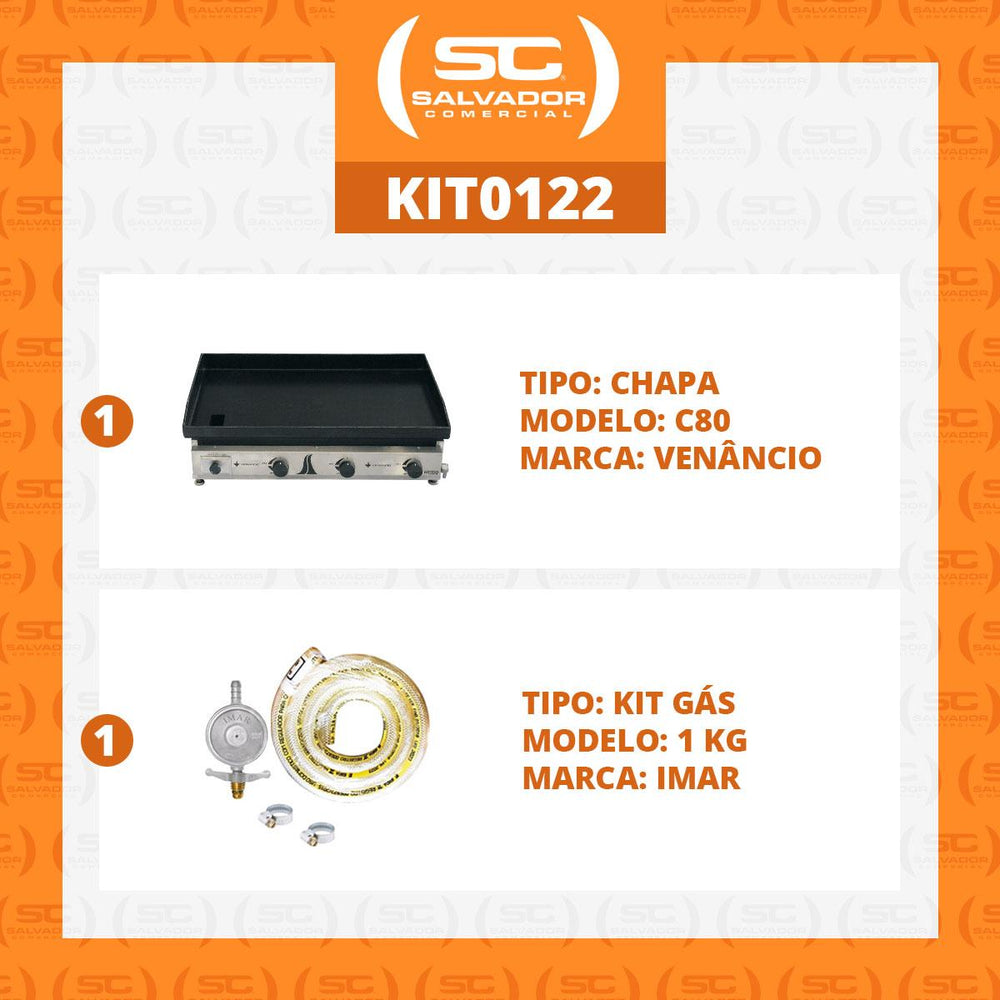 Kit - Chapa Bifeteira A Gás Lisa 80cm Comercial Aço Carbono C80 6,35mm + Kit Gás - Venâncio
