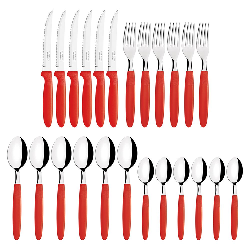 Panela Turim Alumínio Chumbo Antiaderente 1,4L PTC + Faqueiro Ipanema Vermelho 24pc - Tramontina