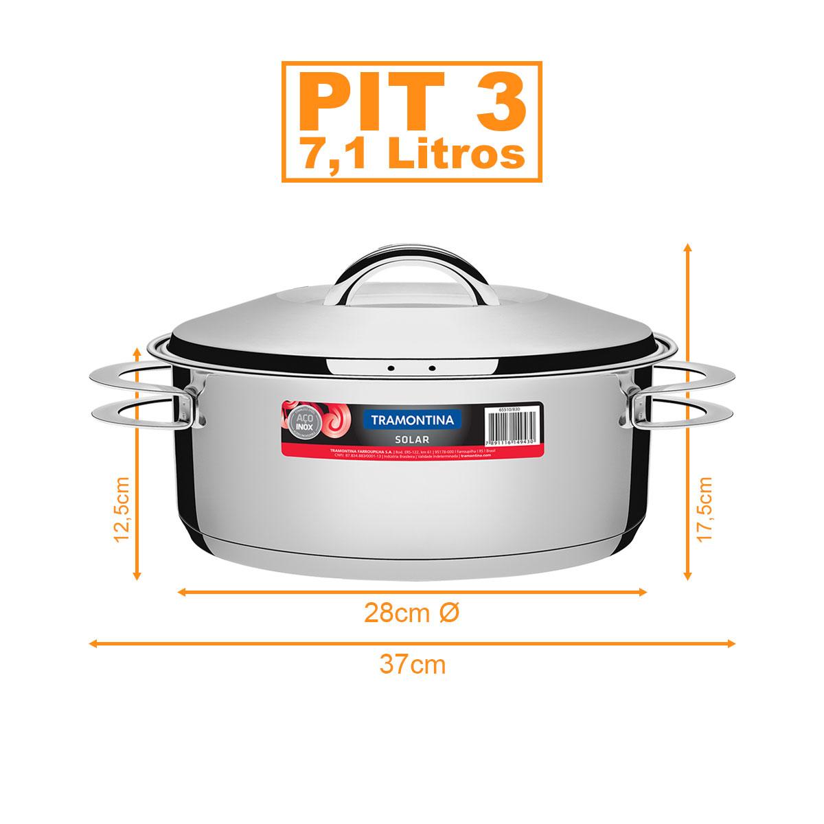 Caçarola Em Aço Inox Fundo Triplo Linha Solar 7,1 Litros Pit 3 - Tramontina
