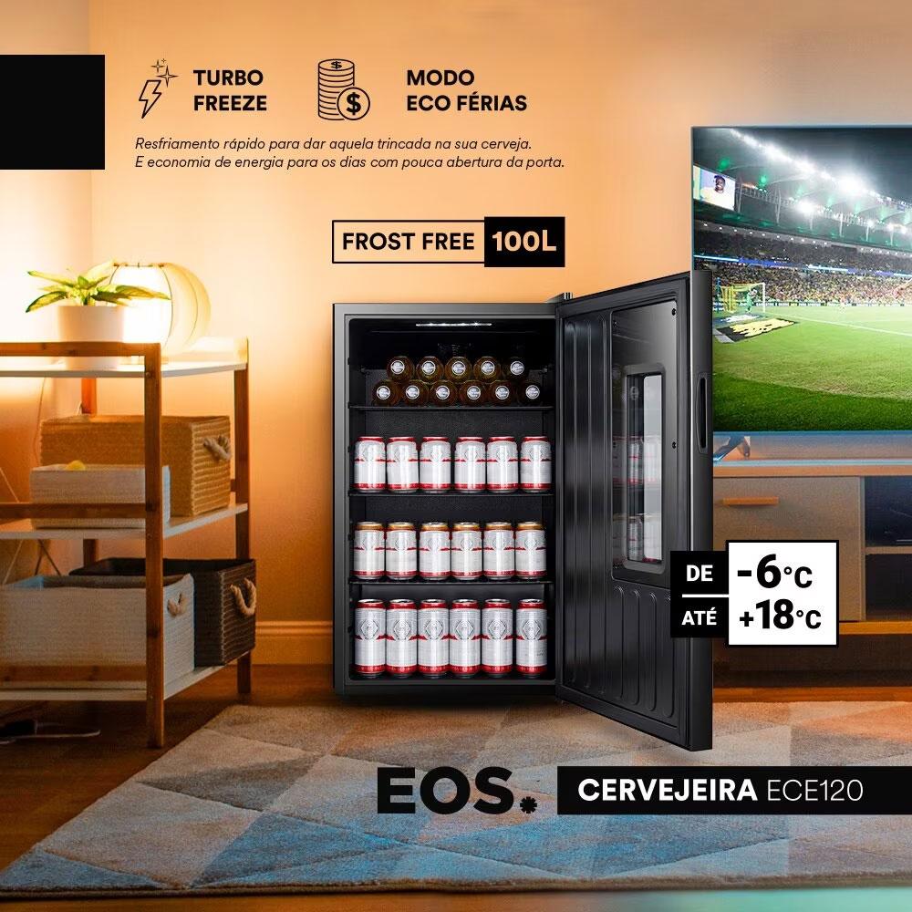 Cervejeira Preta 100L Porta Com Visor Frost Free -6°C a +18°C Black Glass ECE120 Bierhaus 127V - EOS B187155