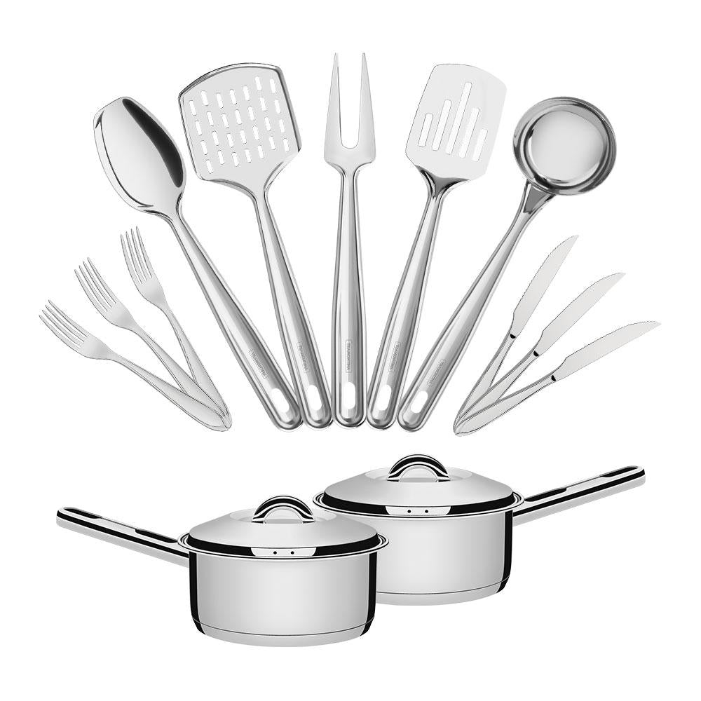 Conjunto de Panelas Solar 16cm 1,4l Com 60 Talheres Laguna e 5 Utensílios Inox Extrata Tramontina