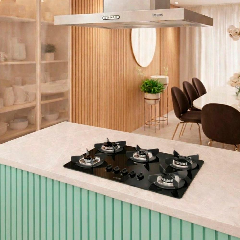 Fogão Cooktop Vidro Gás 5 Bocas Simples Safe Ferro Flange Inox SAFE5 Bivolt - Nardelli 27011401-00