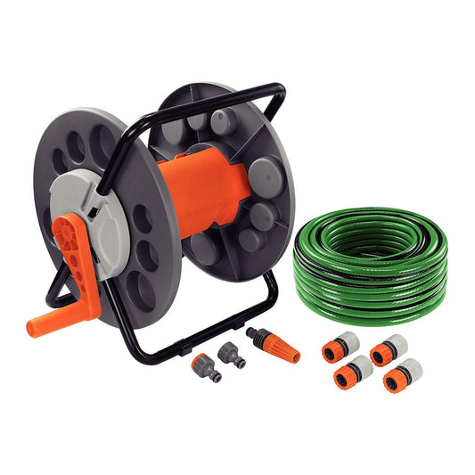 Conjunto Irrigação Enrolador Mangueira 20m Esguicho Adaptadores Engates 9pcs - Tramontina 78594600