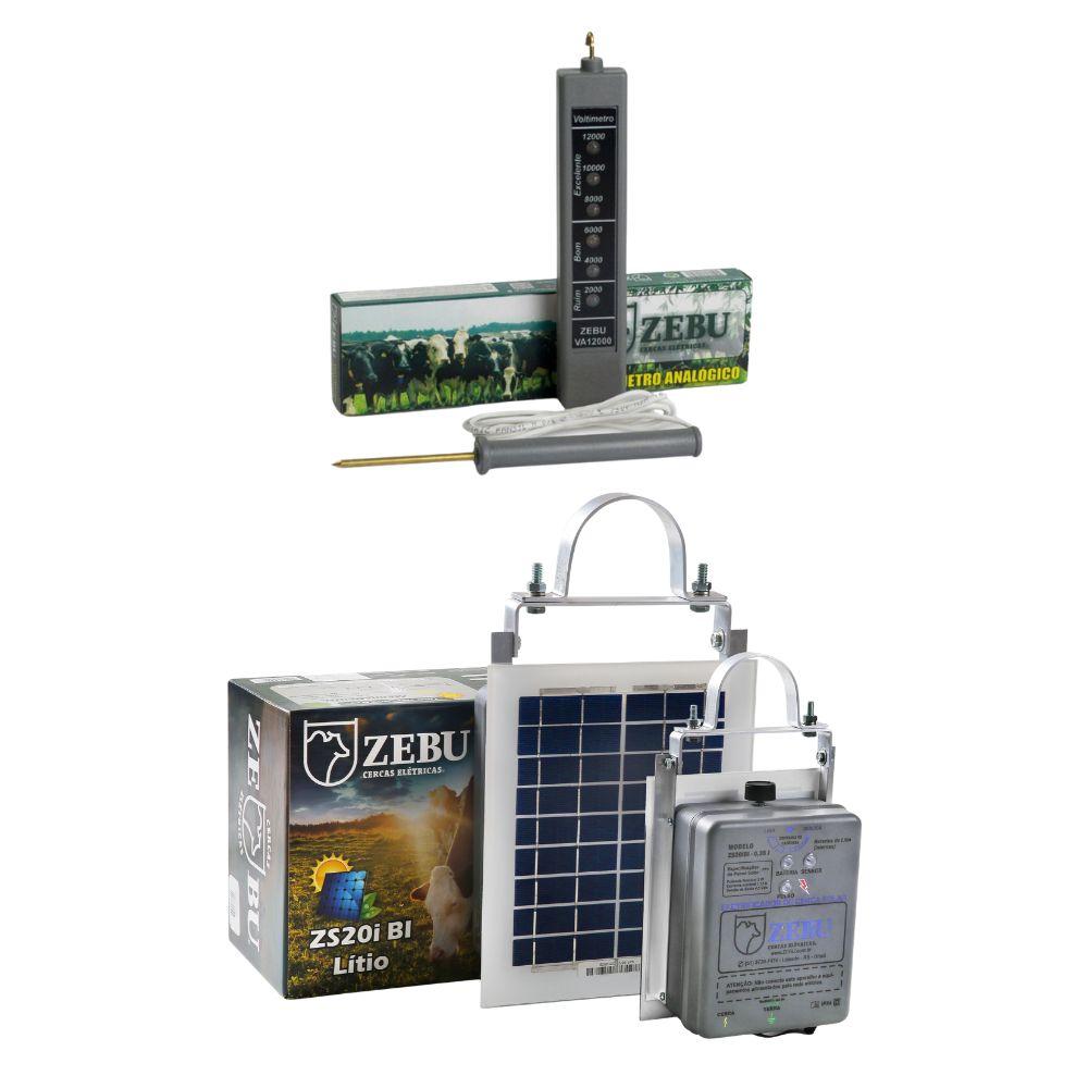 Eletrificador Solar Cercas Elétricas Grandes Propriedades Com Bateria Zs20i + Voltímetro - Zebu