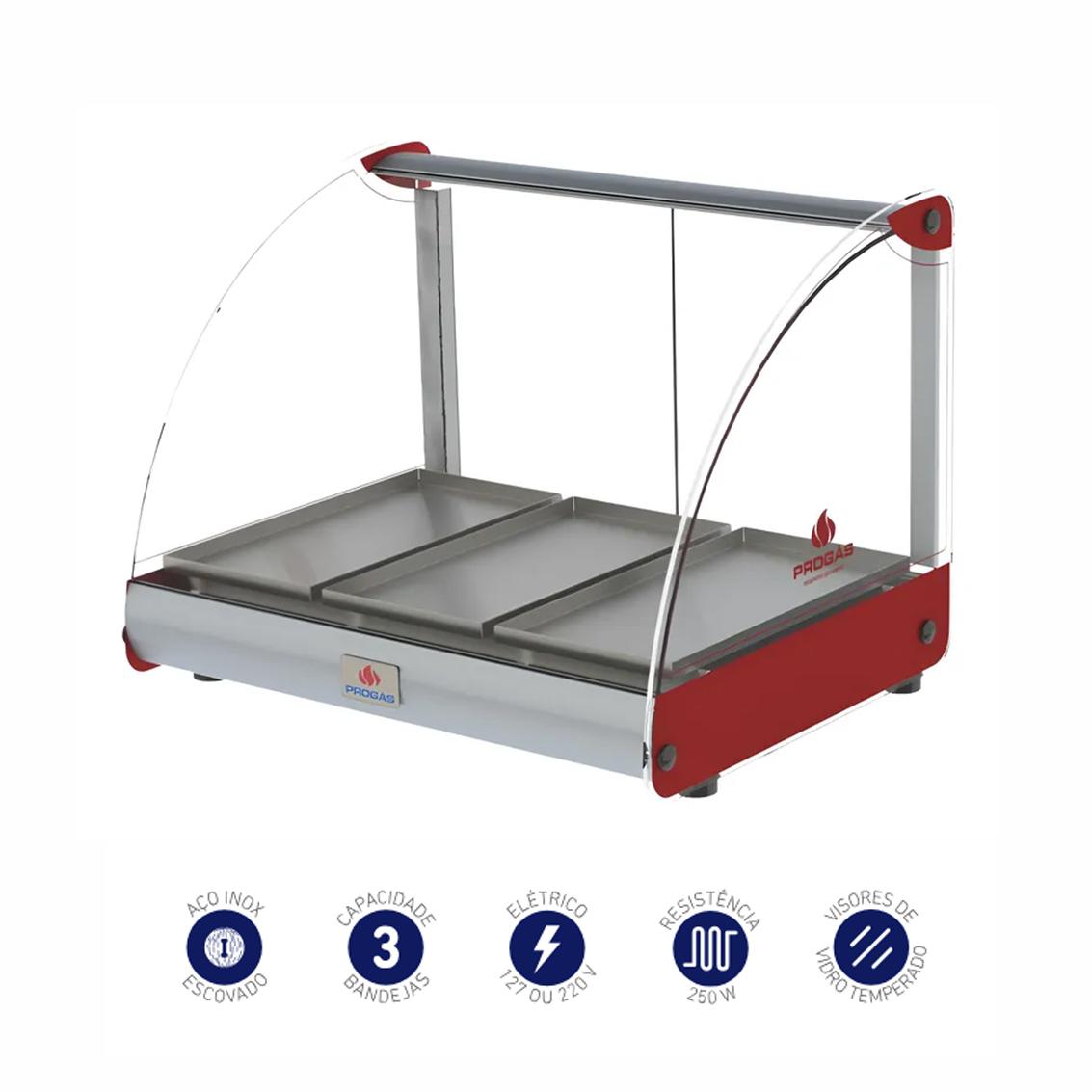 Estufa de Aquecimento Curva Alimentos 3 Bandejas 250w Prv-03e Vermelho 127v - Progás P37039