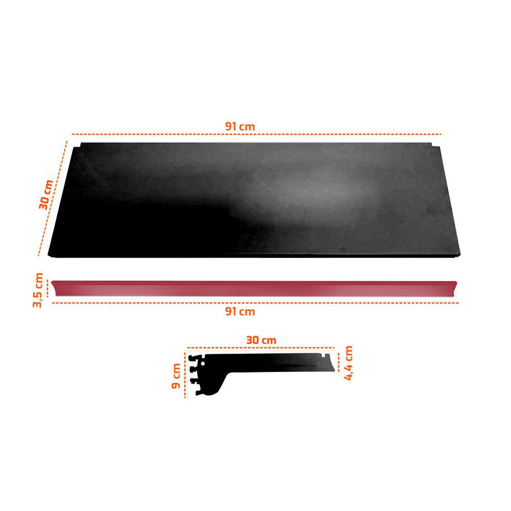 Kit 3 Bandeja Prateleira 30x91 Gôndolas New Plus Preto Porta Etiqueta Vermelho - SA Gôndolas