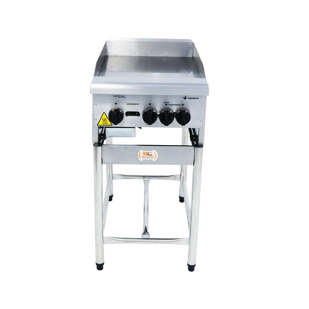 Chapa Americana Profissional 45cm a Gás 18mm Lisa Inox Com Pé CGP45 - Venâncio