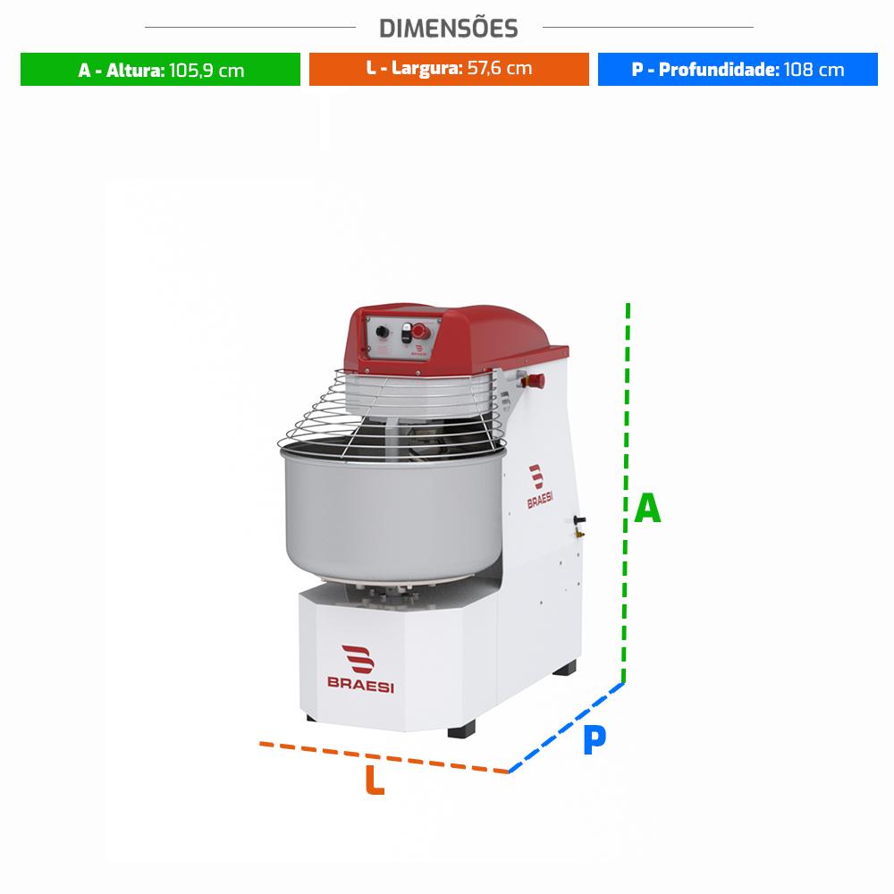 Amassadeira Espiral 40 Kg Masseira Industrial Epóxi 2 Velocidades Motor 4 CV AES-40 Style G3 Trifásico 380T - Braesi B18544