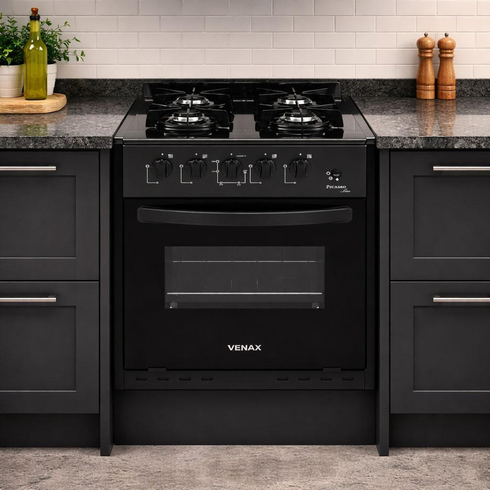 Fogão de Embutir 4 Bocas Picasso Line Preto Fosco Gás Glp Com Forno PCEL450 - Venax 30258