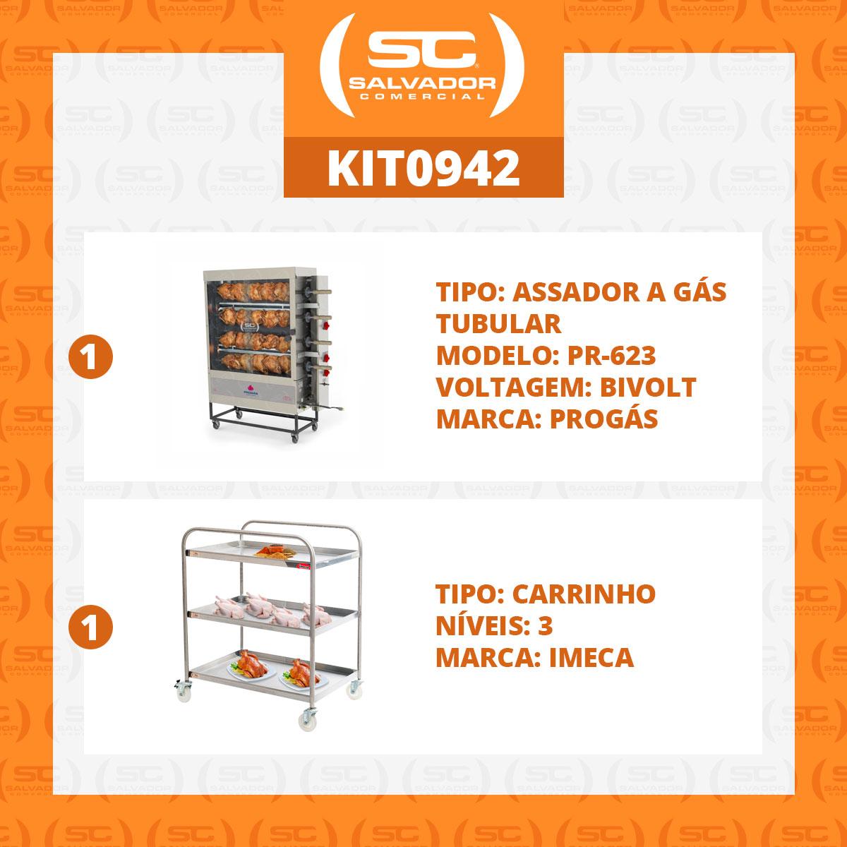 Assador de Frango Gás 4 Espetos Tubular Pr-623 Progás + Carrinho Inox Imeca