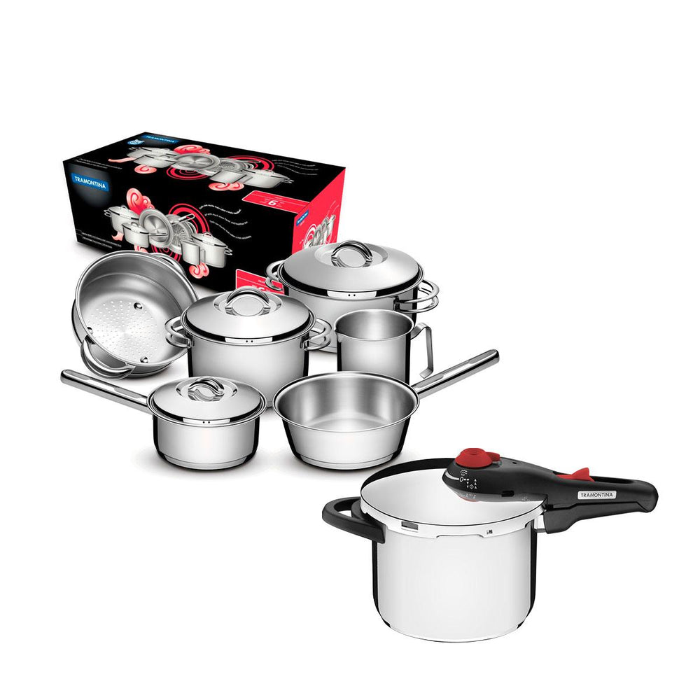 Kit Jogo de Panelas Solar 6pçs Inox + Panela de Pressão 6l Solar - Tramontina