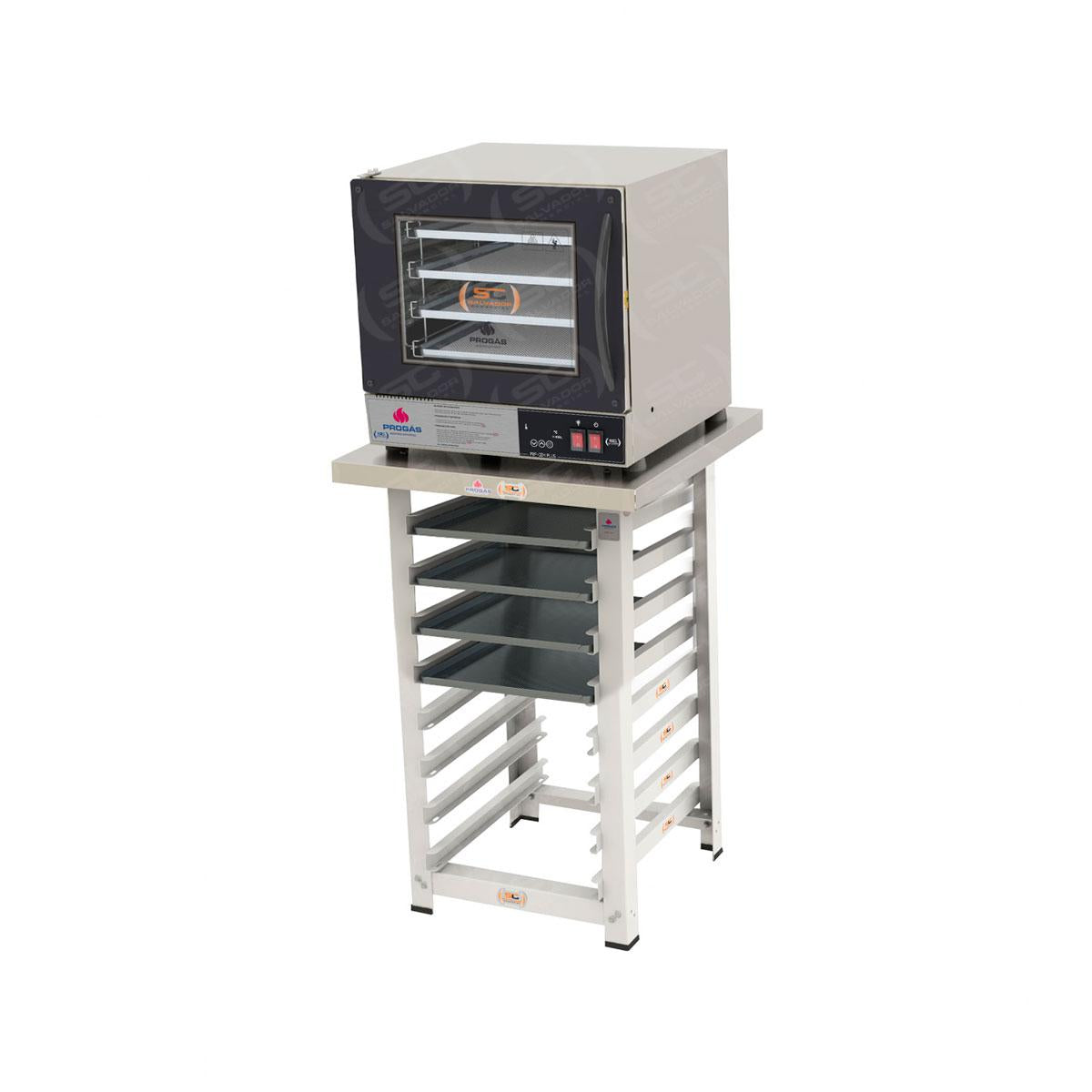 Kit - Forno Turbo Prp-004 Plus Digital 220v Preto + Bancada Mes-004 + 4 Assadeiras - Progás