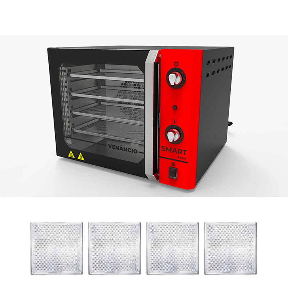 Kit Forno Turbo Convector Smart Basic. Preto e Vermelho FCSB4E 220V + 4 Assadeiras - Venâncio