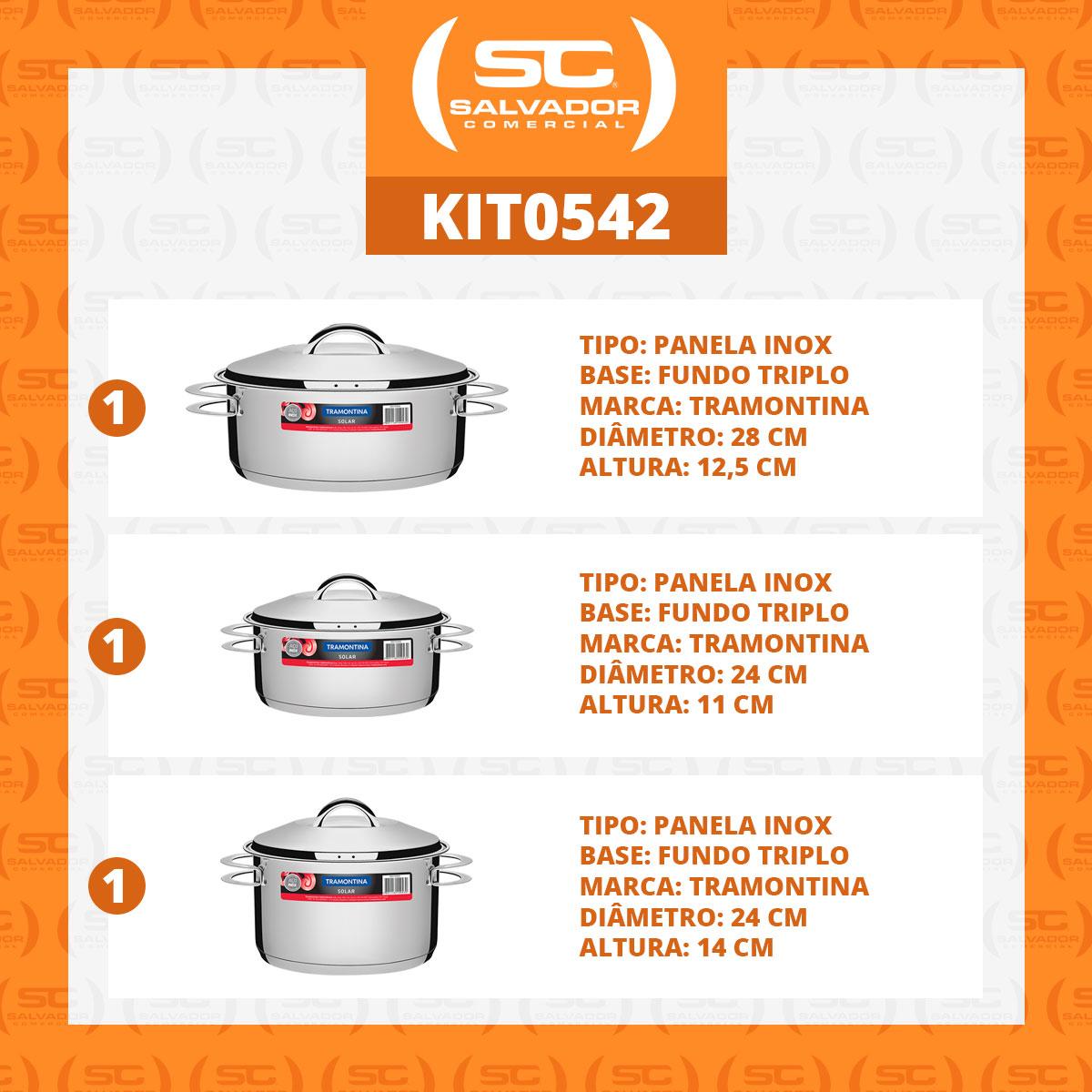 Kit Jogo de Panelas Solar 3 Pçs Inox Pit 1, 2, 3 - Tramontina