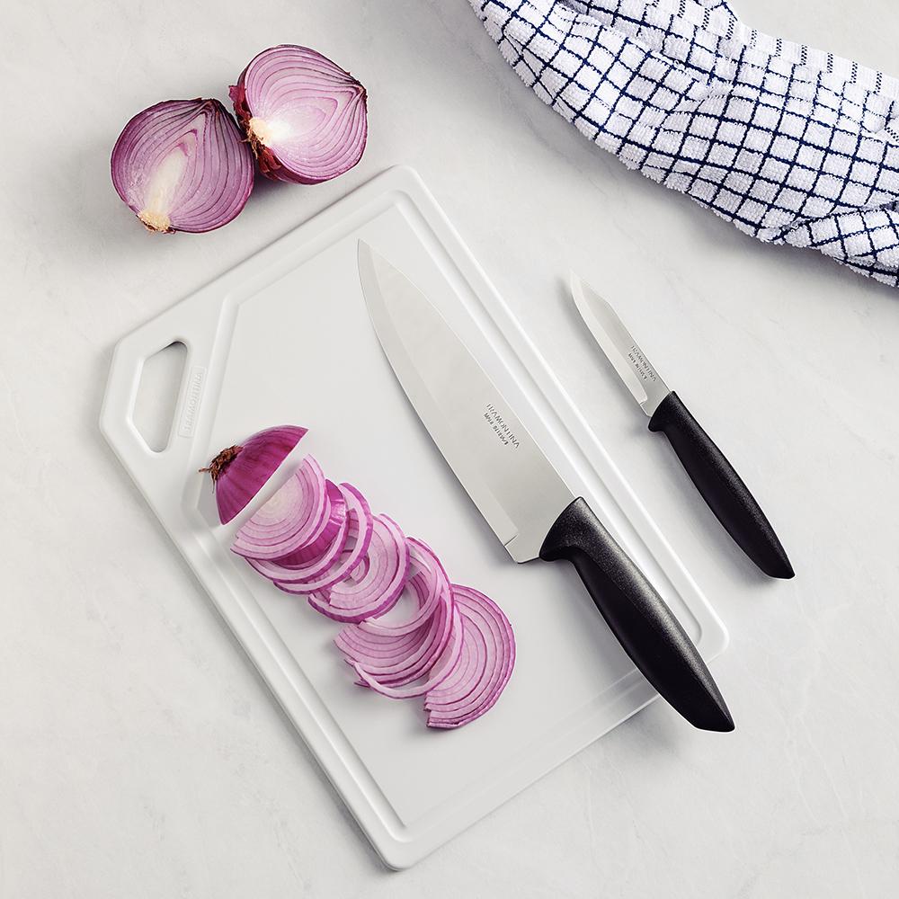 Kit Para Carnes e Legumes Plenus Lâminas Inox Cabos Preto e Tábua 3 Peças - Tramontina 23498014