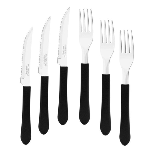 KIT - Jogo de Facas e Garfo Leme 72 Peças em Aço Inox Cabo Preto PBAG - Tramontina