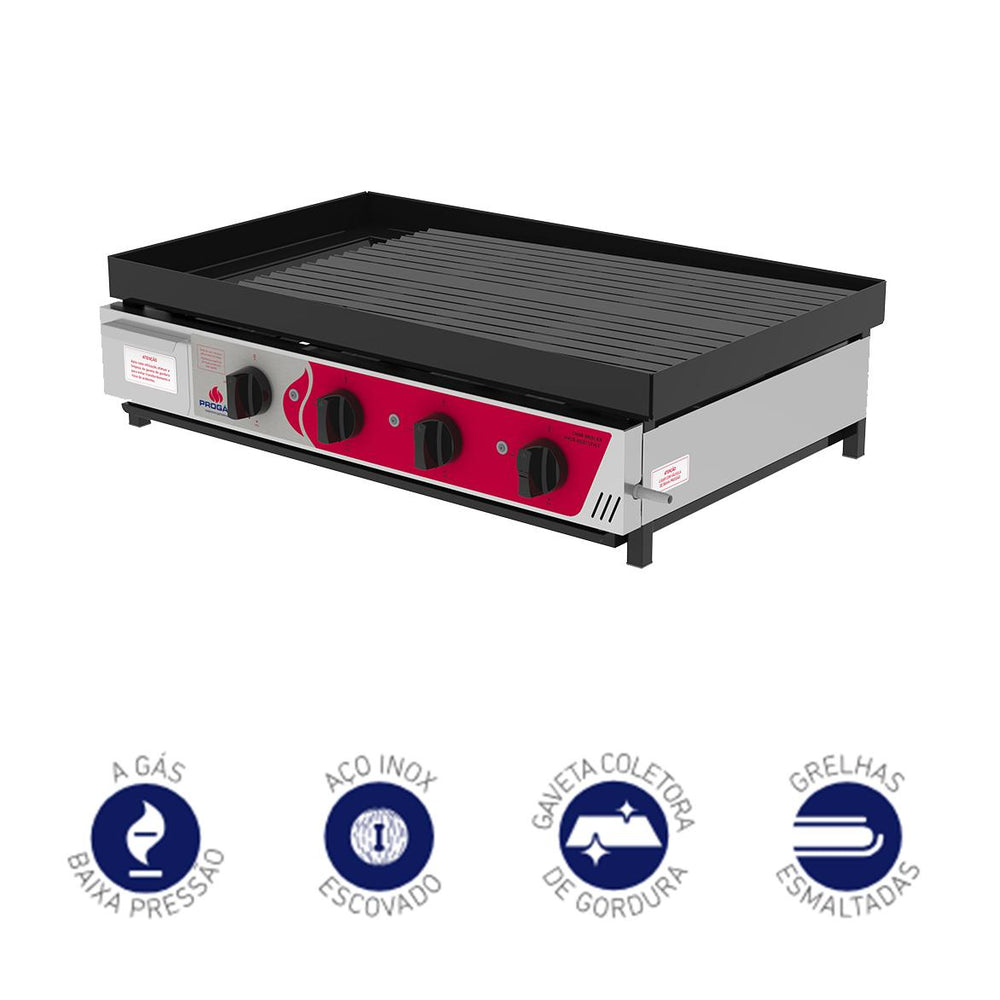 Char Broiler a Gás Profissional Inox Chapa Grill Esmaltada 80cm PRCB-8000 - Progás P46101