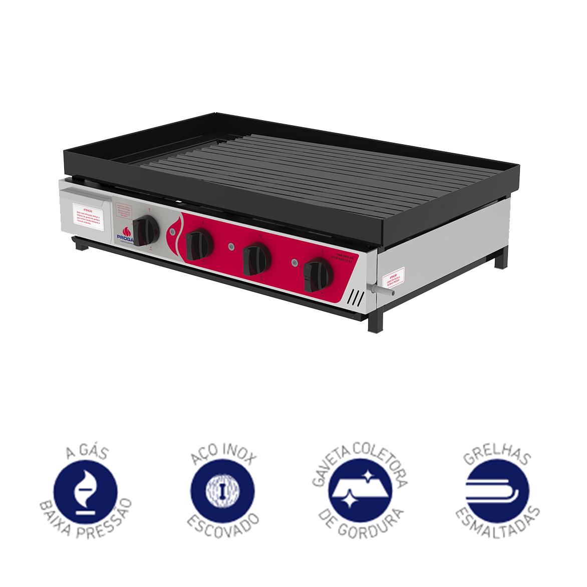 Char Broiler Chapa Grill Esmaltada 80cm Industrial Aço Inox a Gás Prcb-8000 - Progás P46101