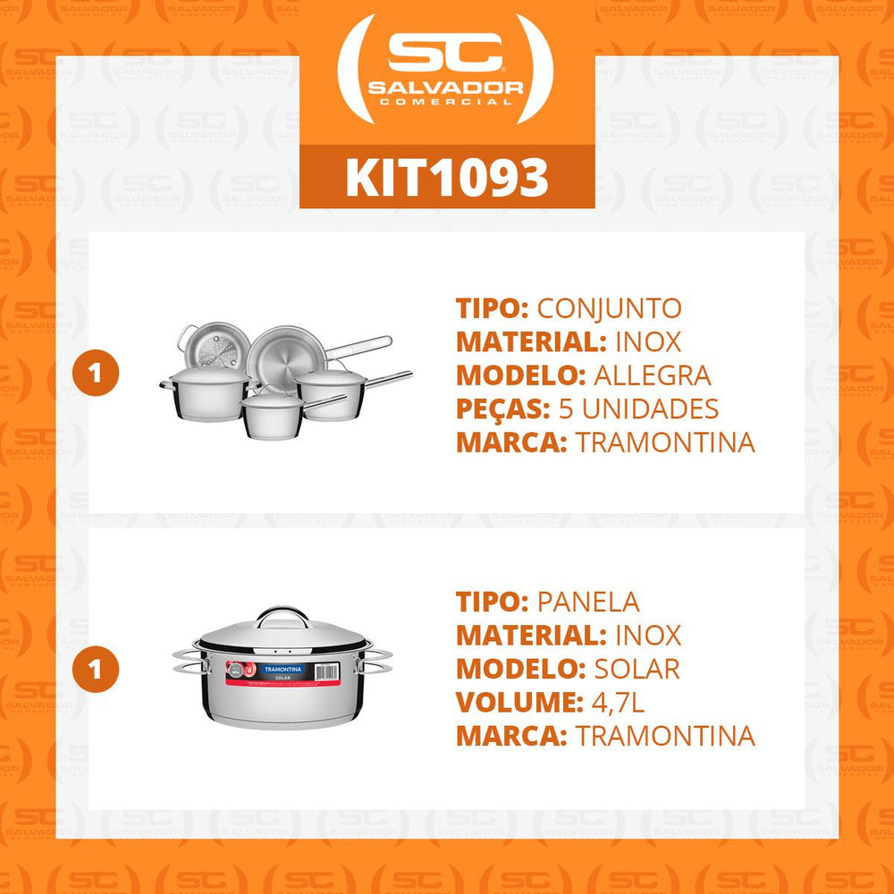 Kit Conjunto de Panelas Inox 5 Pcs Allegra + Panela Inox Fundo Triplo Solar 4,7l - Tramontina