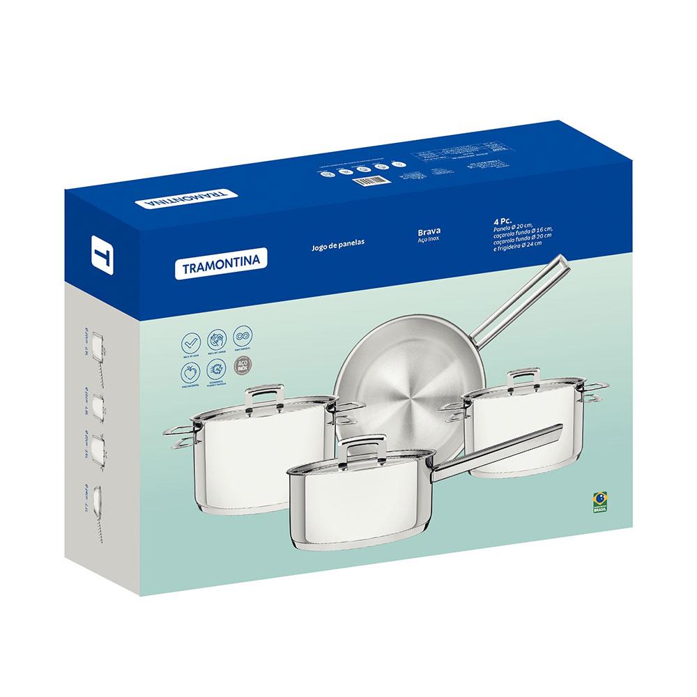 Jogo de Panelas Brava Aço Inox Fundo Triplo Tampa Plana 4 Peças - Tramontina 65400020
