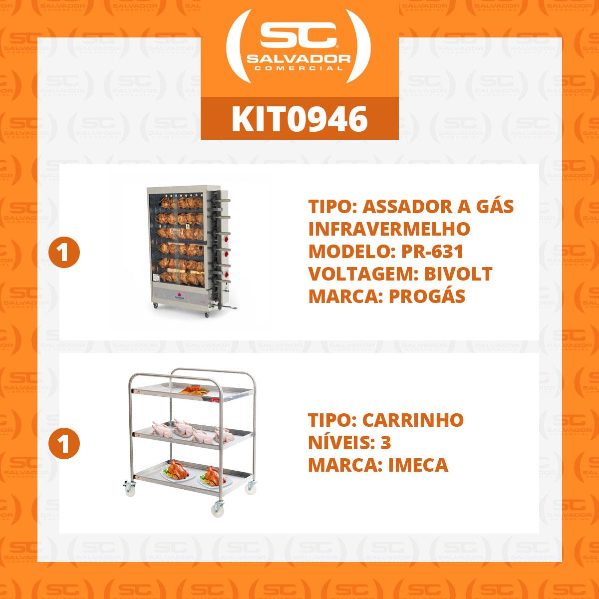 Assador de Frango Gás 6 Espetos Infra Pr-631 Progás + Carrinho Inox Imeca