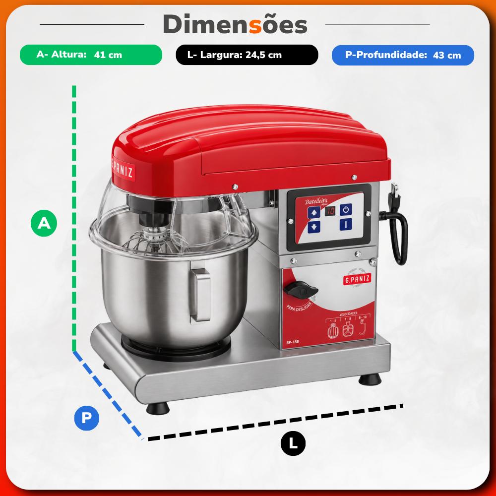 Batedeira Planetaria Digital 5 lt Inox Com Tampa Vermelha 5l BP-05B Bambina Bivolt - Gpaniz 36135
