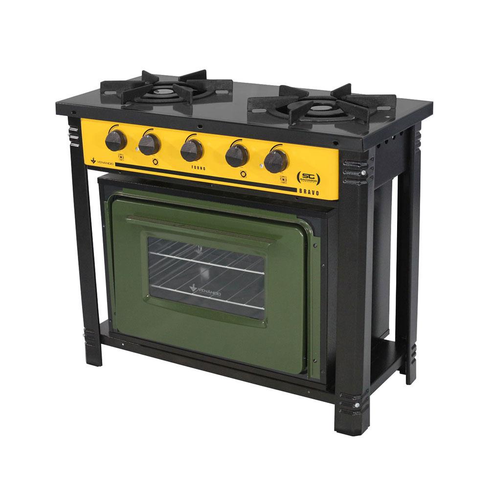 Fogão Industrial 2 Bocas Duplas a Gás Amarelo com Forno Verde Bravo BR2BF – Venâncio