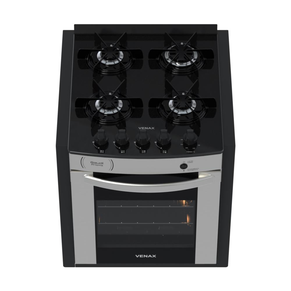 Fogão de Embutir 4 Bocas Gaudi Prisma Vitreo BL Inox Gás GLP Forno GDPMV450 - Venax 25373