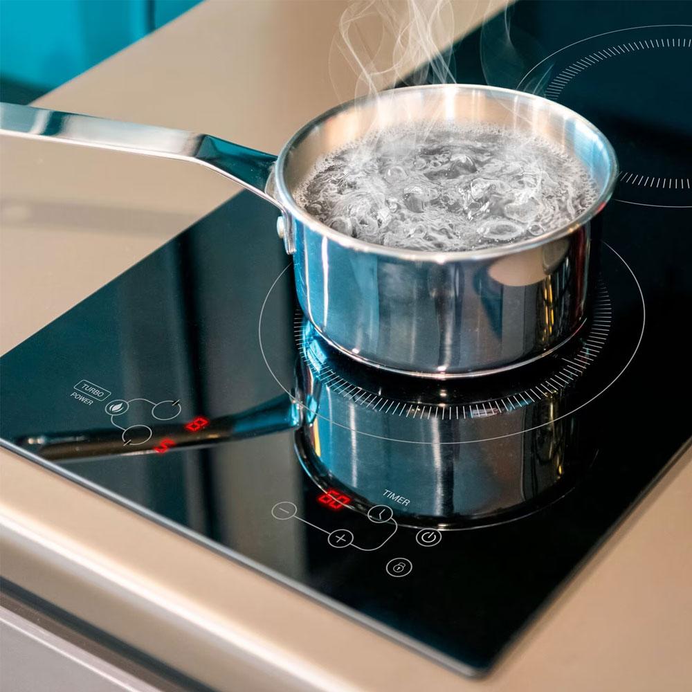 Kit Fogão Cooktop De Indução 2 Bocas ECI02EP 220V EOS + Panelas Inox Solar Ø 16cm PIT4 e PIT7