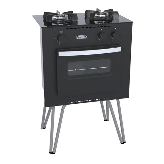 Fogão 2 Bocas Simples Mini Cook Preto Fosco Gás GLP Com Forno GMN200 - Venax 16251