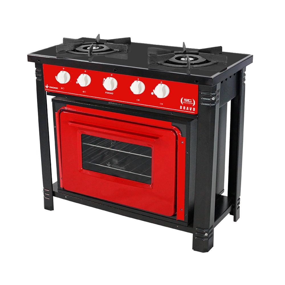 Fogão Industrial 2 Bocas Duplas a Gás com Forno Bravo Vermelho BR2BF – Venâncio