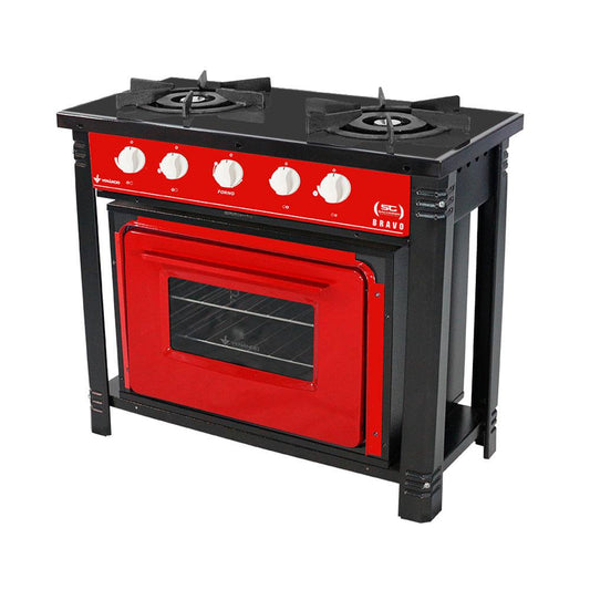 Fogão Industrial com Forno 2 Bocas Duplas Bravo BR2BF Vermelho - Venâncio