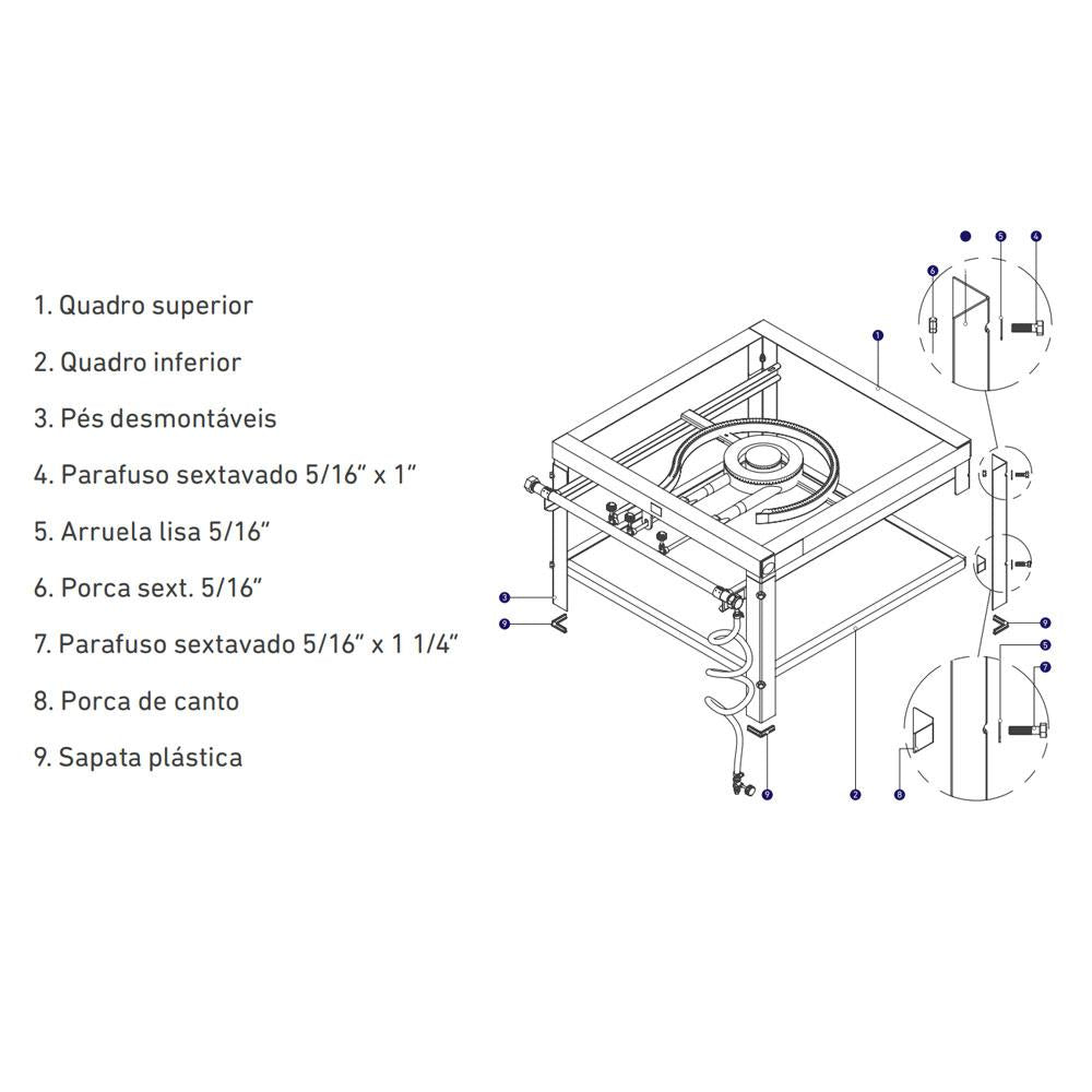 Fogão a Gás Industrial 1 Queimador Triplo Alta Pressão Altura 50cm PFI-100 - Progás
