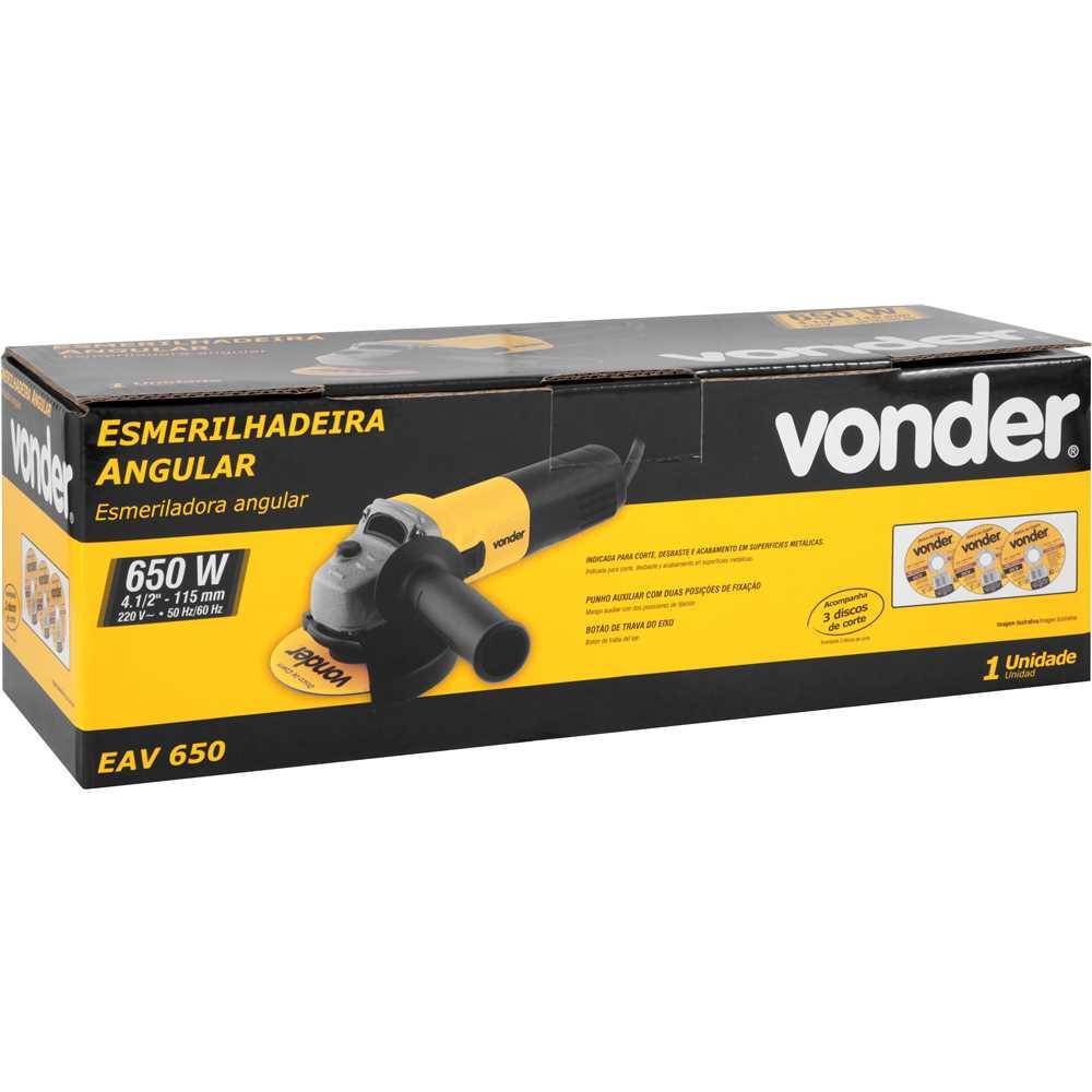 Esmerilhadeira Lixadeira Angular Com 3 Discos 4.1/2"" 650W EAV650 220V - Vonder 6001065220