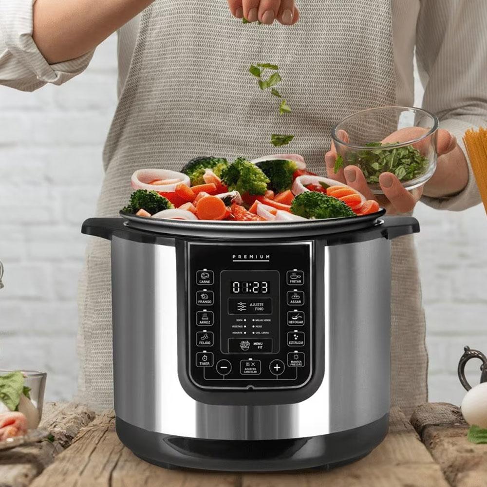 Panela de Pressão Elétrica 6 Litros Caçarola Multicooker Multiuso Digital Inox EPP60DI 127V - EOS B164251