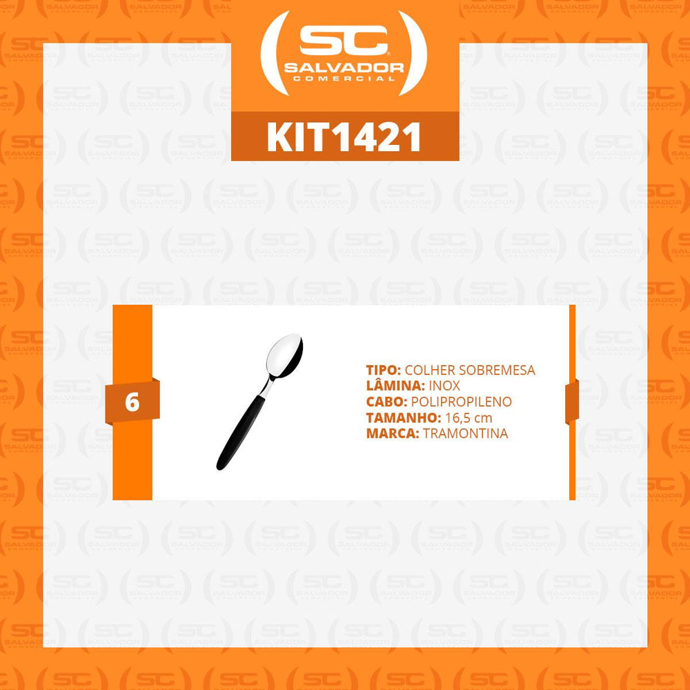 Kit 6 Colheres de Sobremesa Ipanema Com Lâmina Em Aço Inox Cabo Preto Csptop - Tramontina