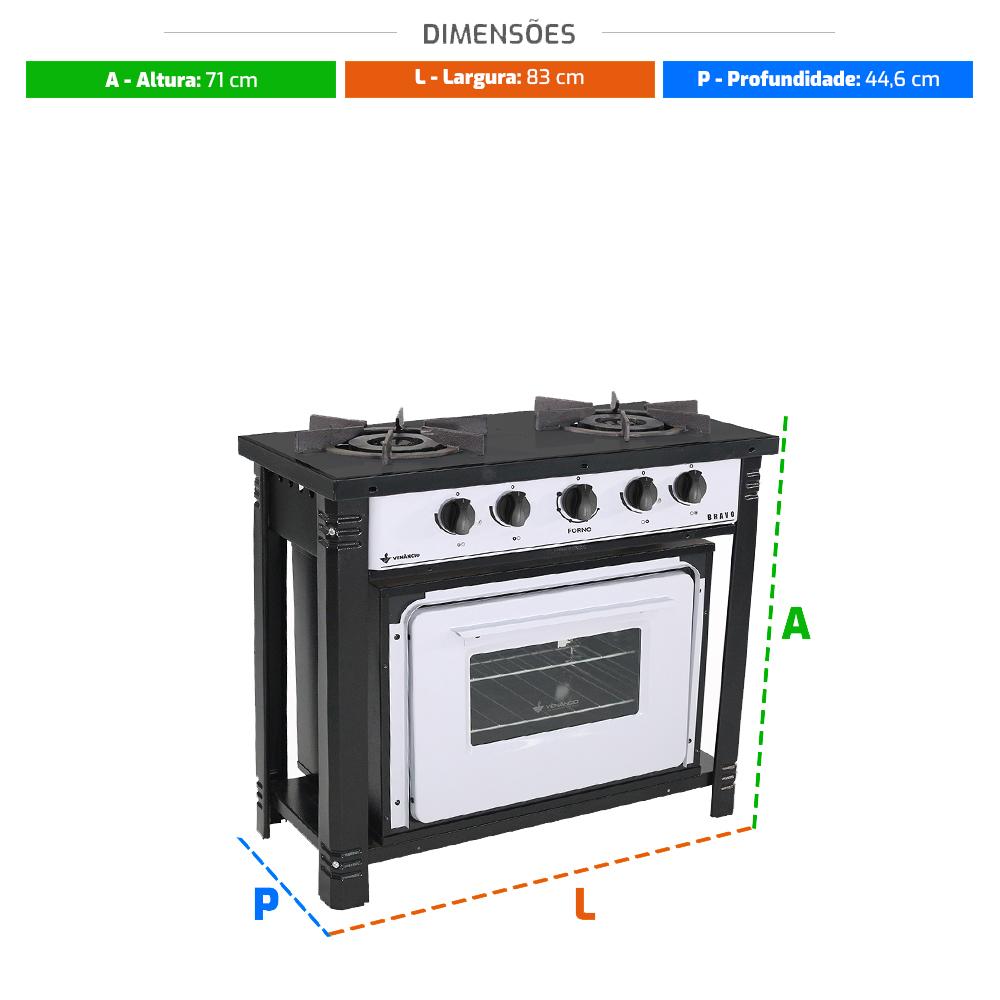 Fogão Industrial 2 Bocas com Forno Bravo Branco Venâncio + 2 Caçarolas Tramontina Turim